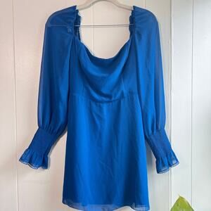 Wilfred Aritzia Blue Peasant Mini Dress Smocked Bodice Sz 2